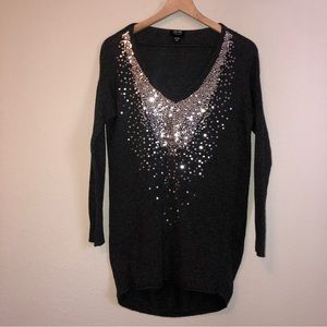 𝅺Nicole by Nicole Miller Grey Sequin LS High-Low Tunic XS